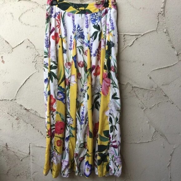 NEW Rococo Sand Anthropologie Yellow Aprile Floral Pleated Skirt Size 6 - Picture 3 of 10